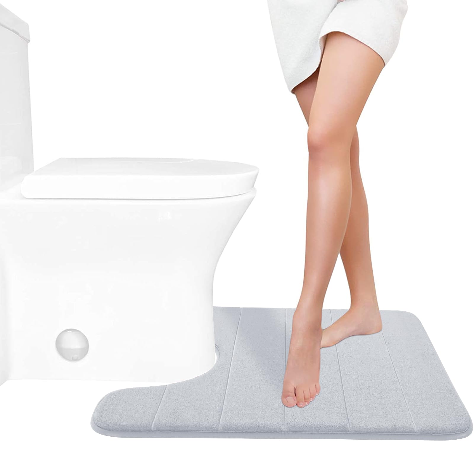 Photo 1 of Yimobra Memory Foam Toilet Bath Mat U-Shaped, Commode Contour Rug, Soft and Comfortable, Super Water Absorbent, Non-Slip, Thick, Machine Wash Bathroom Commode Contour Rug, 24 X 20 Inches, Silver