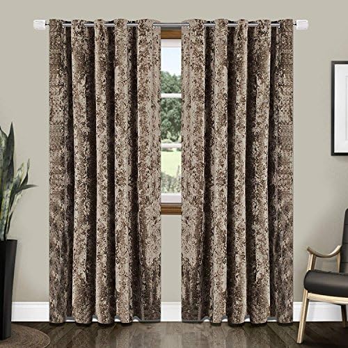 HAFAA Thermal Pair of Crushed Velvet Curtains EYELET RING TOP Fully Lined Blackout Draperies Curtains for Living Room (Bellini Mocha, 46 x 72 - Inch)