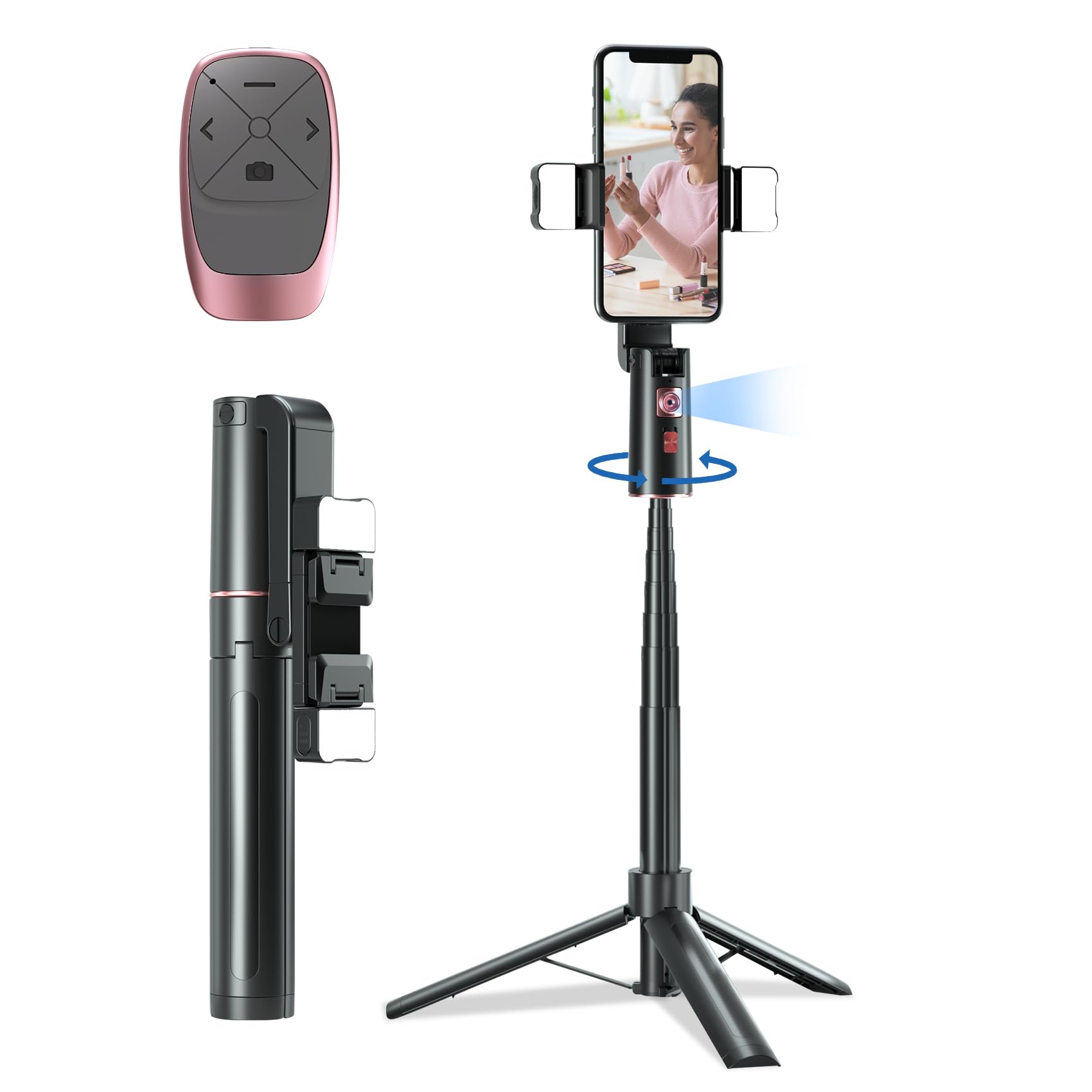 LenTok Auto Tracking Phone Tripod with Remote, Extendable 360 Rotating Phone Stand Follows Your Movement, Travel Selfie Stick for iPhone Tiktok YouTube Vlog Video Recording Content Creator Essentials