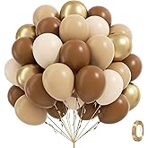 60pcs Brown Balloons 12inch with Light Brown Tan Sand White Metallic Gold Balloons for Boho Neutral Baby Shower Birthday Party Decorations