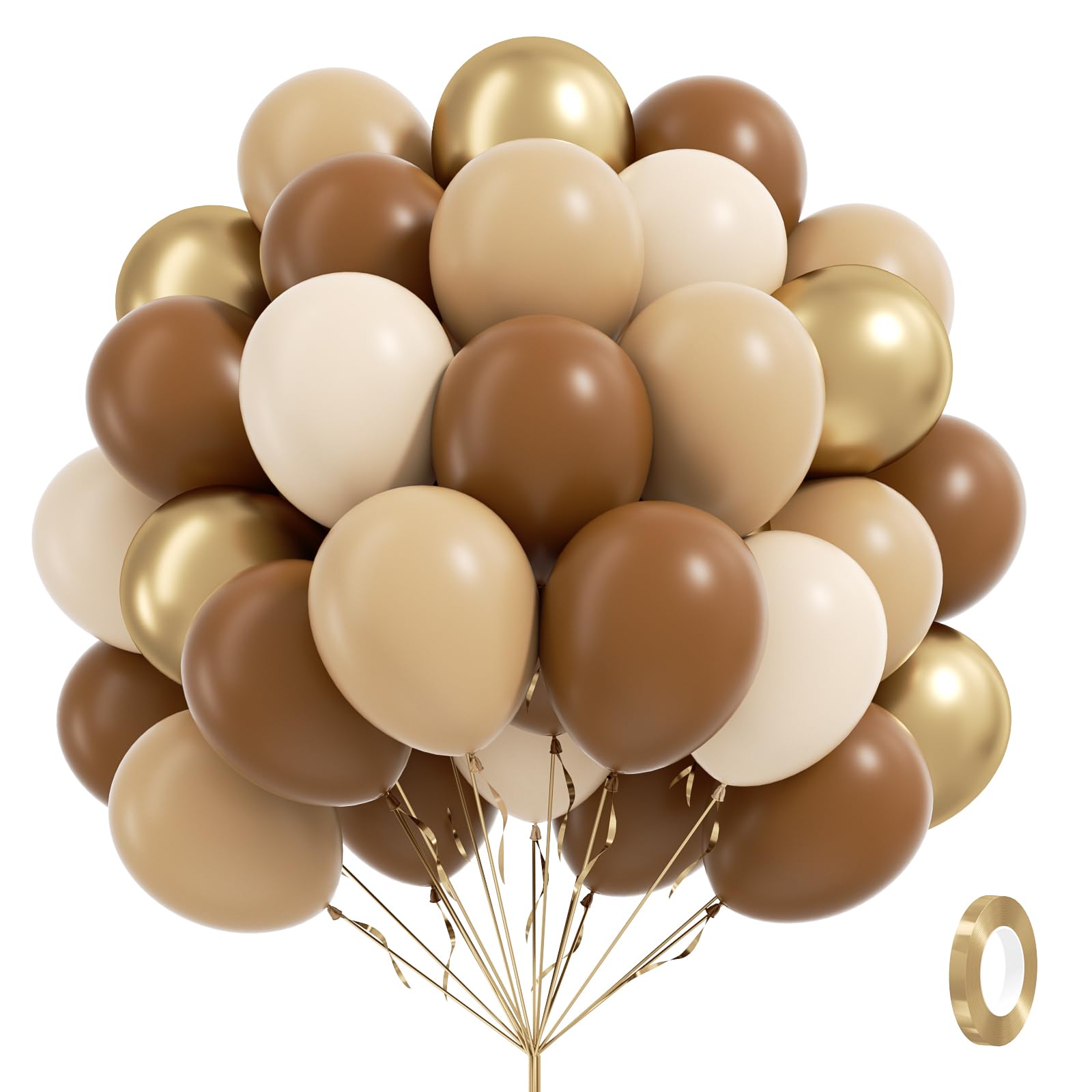 Photo 1 of 60pcs Brown Balloons 12inch with Light Brown Tan Sand White Metallic Gold Balloons for Boho Neutral Baby Shower Birthday Party Decorations