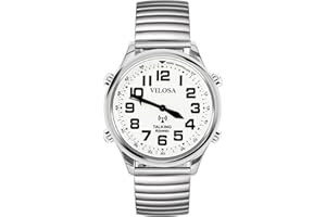 English QUARTS Watch Display The Time, Date or Alarm time for Elderly, Impaired Sight or Blind. White Face-Black Numbers with