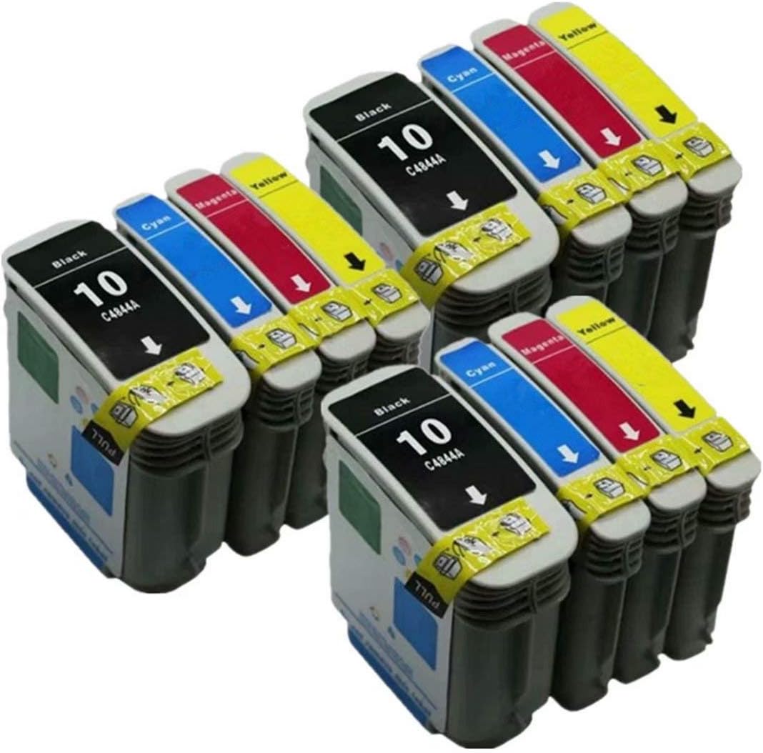 No-name Compatible Ink Cartridge Replacement for HP 10 HP10XL 10XL HP10 Designjet 110 Plus nr 70 Officejet Pro K850 K850dn 9100 9110 9120 9130 (3 Black 3 Cyan 3 Magenta 3 Yellow, 12 Pack)