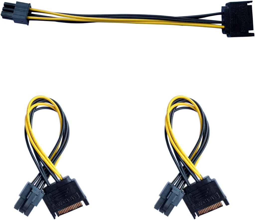 3 Pack SATA 15 Pin Male to 6 Pin Female PCI Express (PCIe) Graphics Video Card Power Cable Adapter (8 Inch) for Graphics Video Card