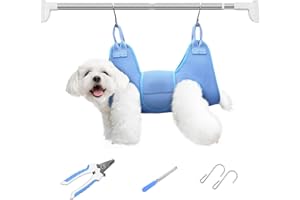 Eosarcu Dog Grooming Hammock with Tension Rods, Pet Grooming Hammock with Pet Nail Clipper & Nail Trimmers, Cat Hanger Sling for Trimming Clipping Nails, Pet Grooming Sling Helper for Dogs & Cats (S)