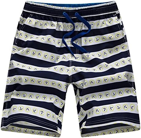 ALiberSoul Men's Navy Blue and White Stripes Anchor Print Boardshorts (US XL)