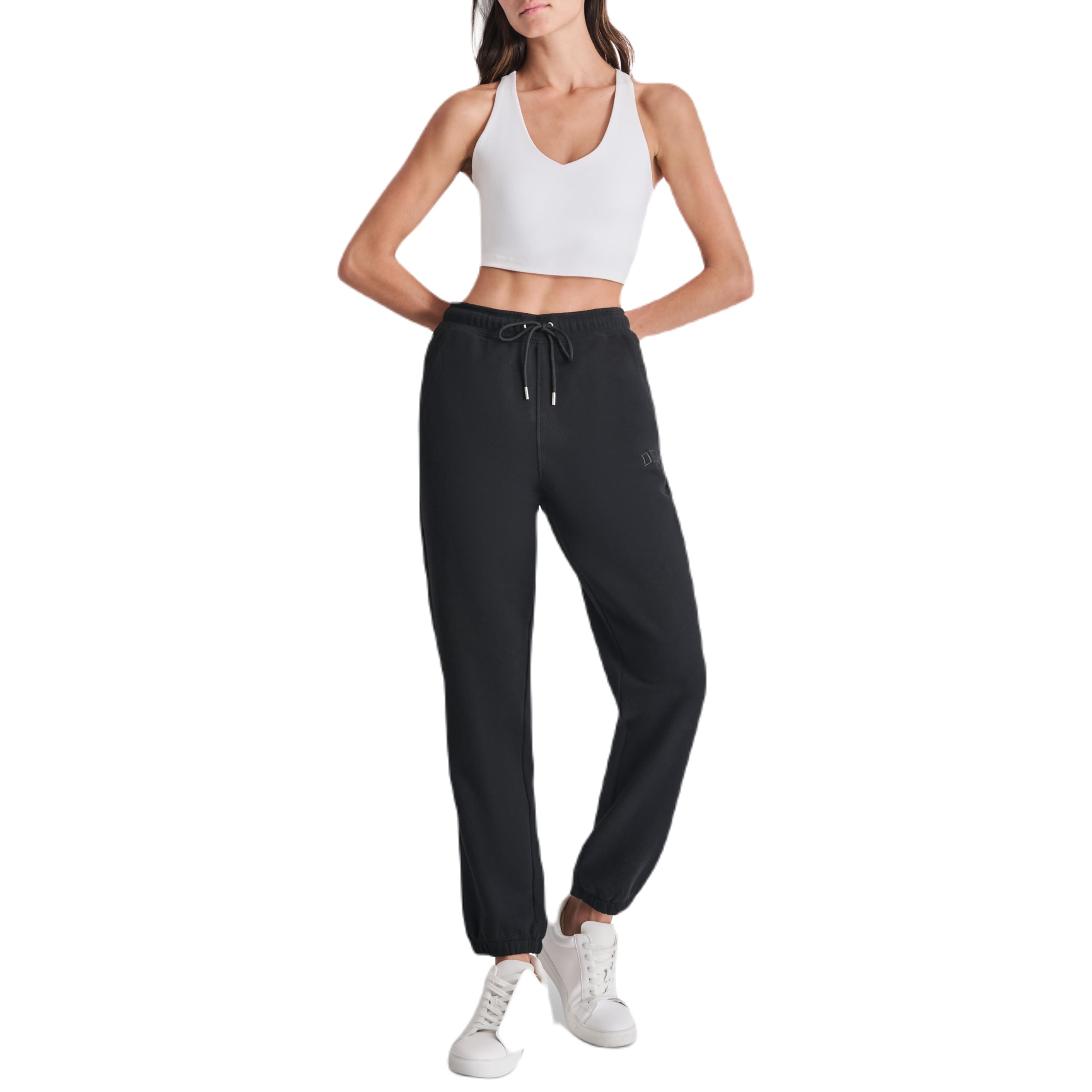 DKNY Women’s Varsity Embroidered Logo Jogger Fleece Sweatpant, Black, Medium