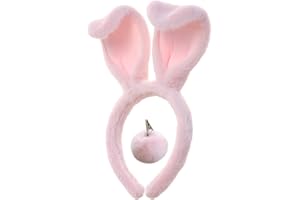 CHEU Easter Bunny Headband and Pom Pom tail set for rabbit costume (pink)