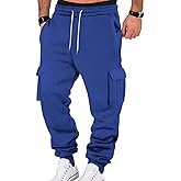 Wangdo Mens Cargo Sweatpants Heavyweight Elastic Waist Fleece Lined Joggers for Men with Pockets Baggy Drawstring Track Pants