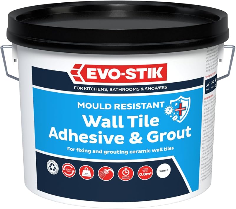 EVO-STIK White Wall Tile Adhesive Grout 1L Mould Resistant Waterproof Ready to