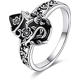 Hancock Black Tourmaline Ring Sterling Silver Vintage Black Ring Crystal Healing Jewelry Spiritual Protection Gifts for Women