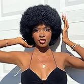 PWEOUKE 8 Inch Natural Black Short Afro Wig for Women Natural Looking Soft Kinky Curly Wigs Synthetic Wig for Black Women Fluffy Afro Curly Hair Wig for Party and Daily High Temperature Fiber 1B#