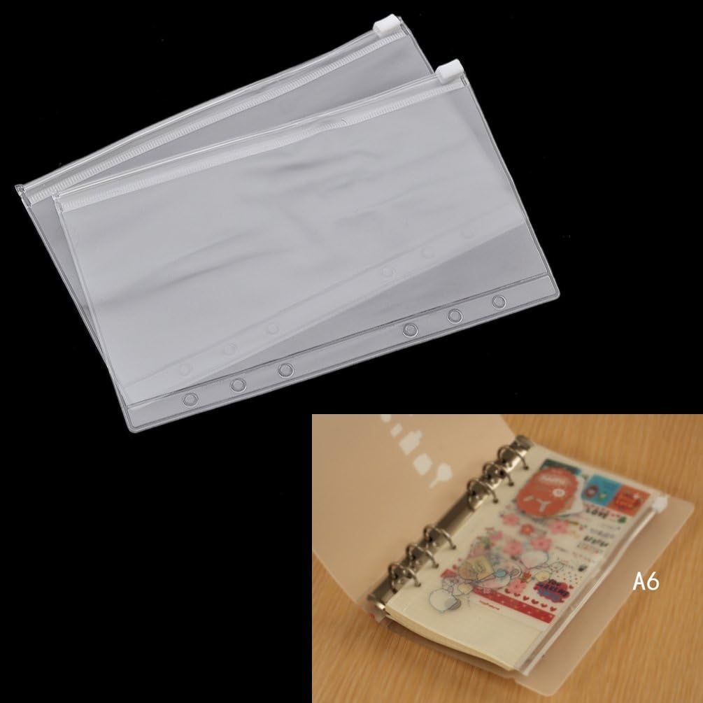 Towashine 2Pcs Clear A6 Zippered Binder Pocket Pencil Pouch for 6-Ring Notebook Binder