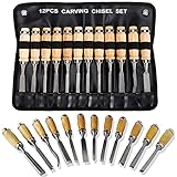 Professional Wood Carving Chisel Set - 12 Piece Sharp Woodworking Tools w/Carrying Case - Great for Beginners by Chi yue