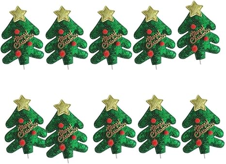 Amazon Kesyoo 10個のクリスマスツリーケーキトッパースパンコールカップケーキトッパークリスマスケーキピッククリスマスパーティーケーキデコレーション 緑 デコレーションツール オンライン通販