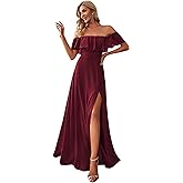 Ever-Pretty Women's Elegant Off The Shoulder Side Split High Waist Flowy Chiffon Maxi Bridesmaid Dress Formal Dresses 00968