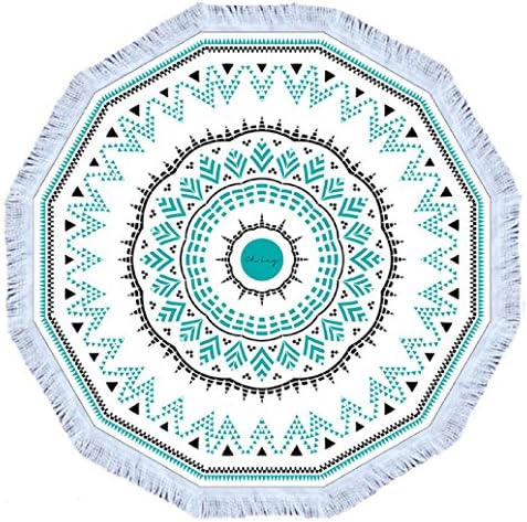 Round Beach Towel Green Aztlan 100% Velour Cotten Circle Towel Roundie Aztec Picnic Rug