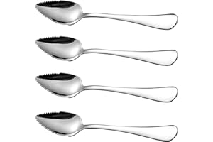 4PCS Grapefruit Spoons, Stainless Steel Grapefruit Spoon Spoons with Serrated Edges Fruit Dessert Cutter Spoons for Orange Ki
