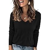 Yincro Women V Neck Long Sleeve Soft Sweater Knit Casual Pullover Top