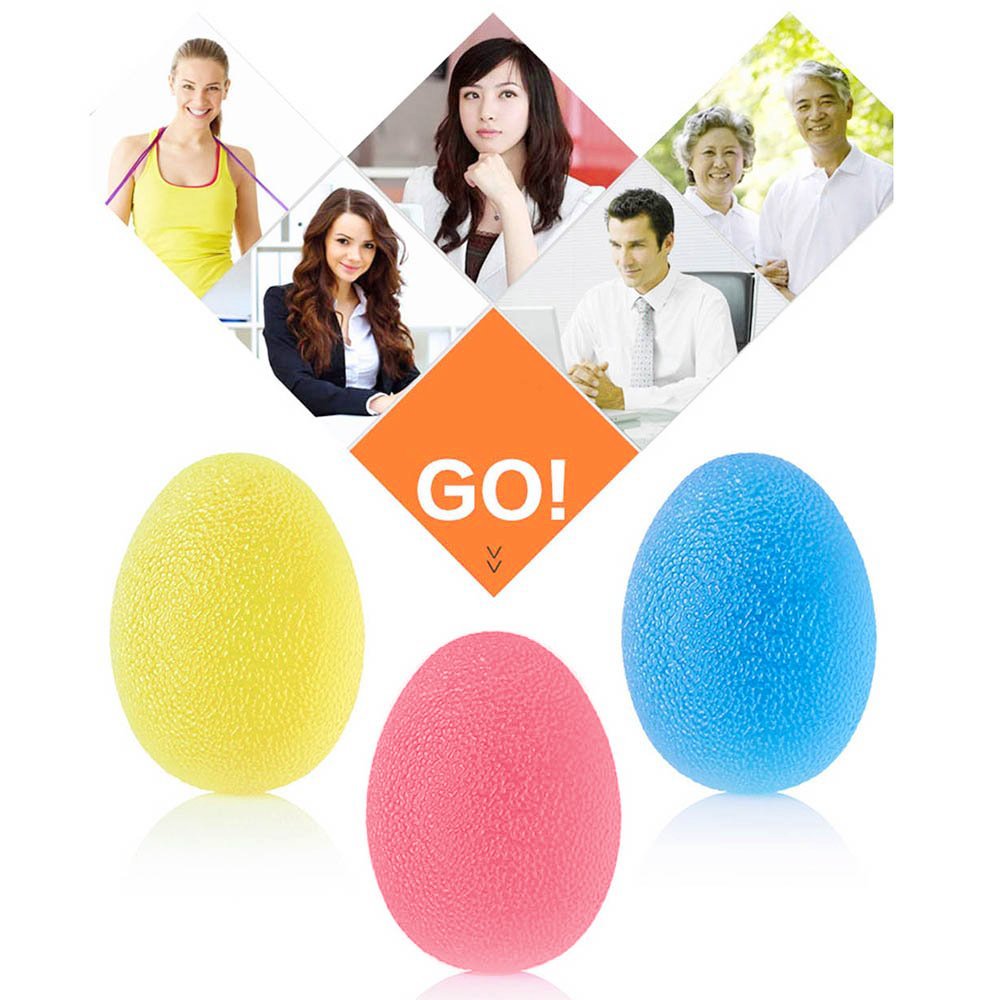SKL Pelotas de ejercicio de mano de resistencia a los huevos, pelotas de agarre para entrenamiento de fuerza de mano, terapia física, rehabilitación de lesiones, 3 unidades (rojo, azul, amarillo)