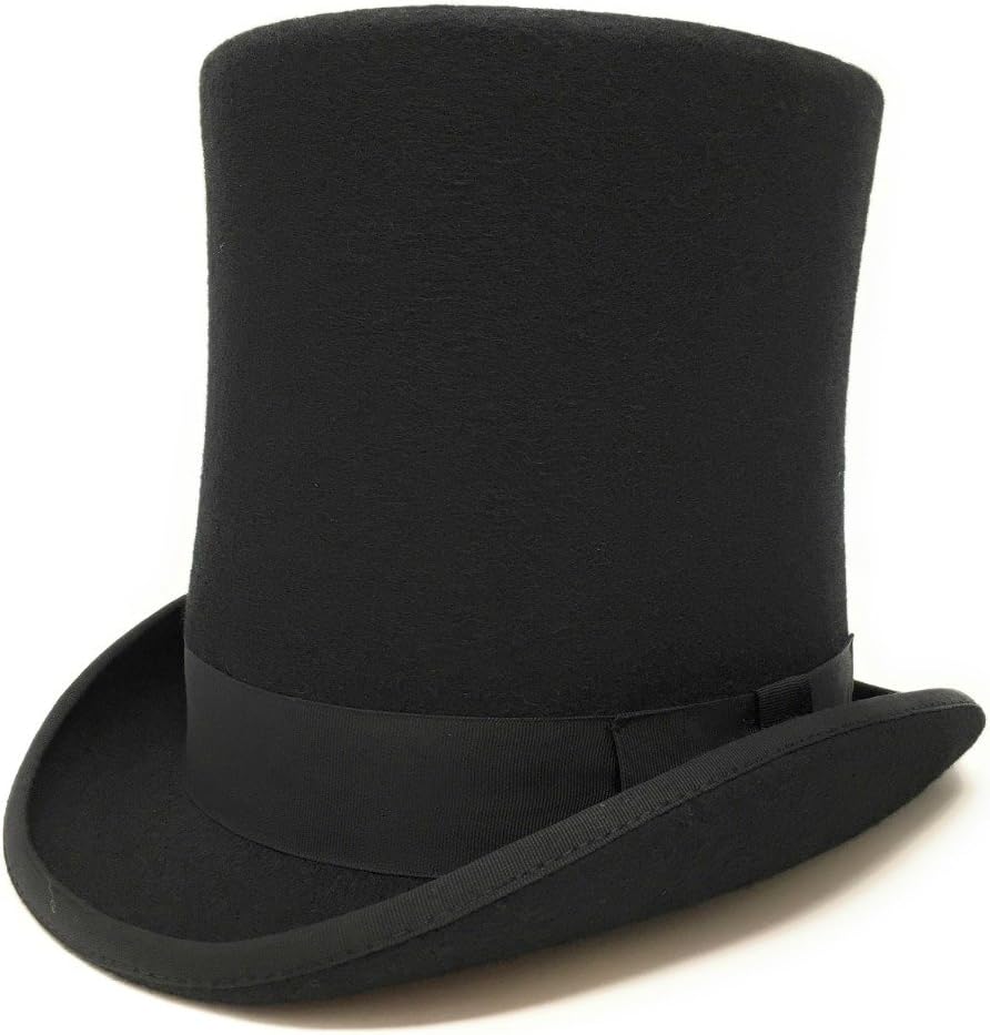 8" Tall Victorian Style Black Wool Top Hat - Stovepipe Hat S/M/L/XL/XXL 57,59,61,63