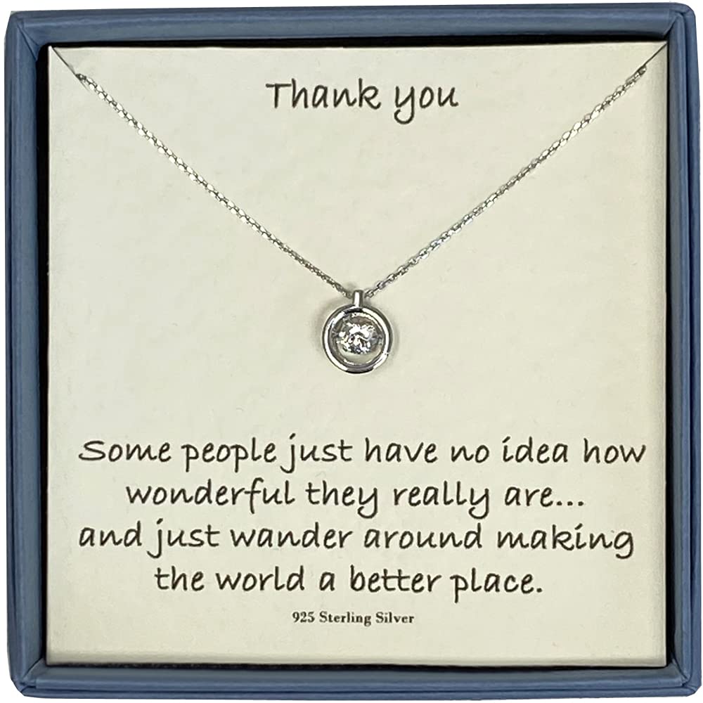 Strictly Gifts Thank you Ladies Sterling Silver and Cubic Zirconia Stone Necklace 45cm