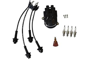BCXFORK Tune Up Kit Distributor Cap + Ignition Rotor + Spark Plugs + Ignition Wire Set fits for Toyota Forklift 5FG 6FG 7FG Series w/ 4Y Engine