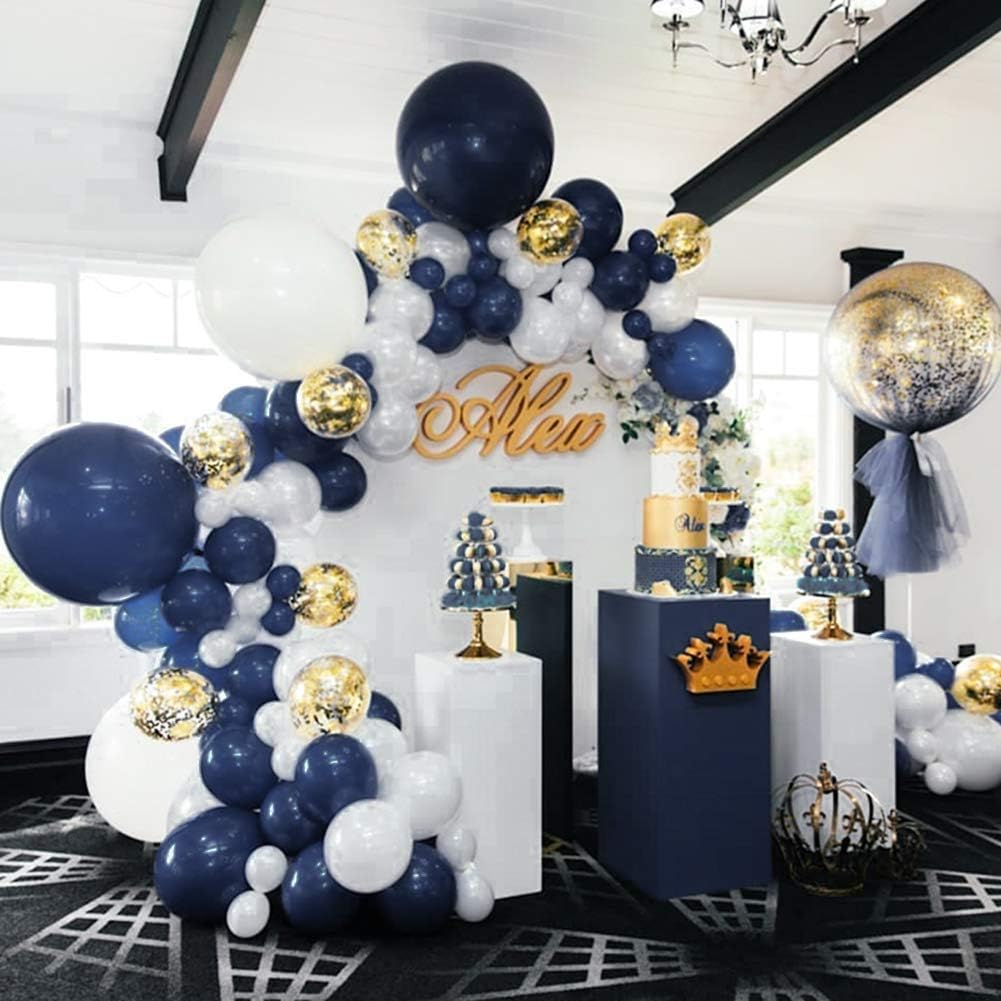 Navy Light Blue and Gold Confetti Latex Balloons Navy and Gold Party