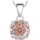 RYANEE 2ct Octagon Cut Morganite & Pink Cubic Zirconia Pendant Necklace - 18 inches 925 Sterling Silver Box Chain for Women, Gift Ready Jewelry
