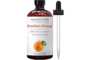 Majestic Pure Essential Oil with Glass Dropper - 100% Pure and Natural - Essential Oils for Diffuser, Aromatherapy, Soap and Candle Making, Brazillian Orange Essential Oil, Orange Oil, 4 Fl Oz