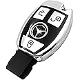 Creativity Suitable for Mercedes Benz key cover. Beautiful TPU Key Case Compatible with CLS CLK AMG ML C CL E S SL SLK G GLC GLE GLS M R Smart Remote Key (Silver Key Cover)