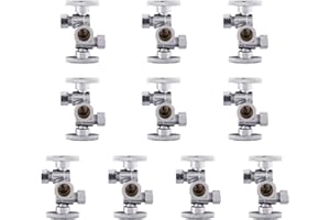 (Pack of 10) EFIELD 1/4 Turn Dual Compression Outlet Angle Stop Valve with 2 Shut Off Valves/Handles, 1/2" NOM (5/8" OD) x (3/8 inch x 3/8 inch) Chrome,(VALVE134-10PCS)