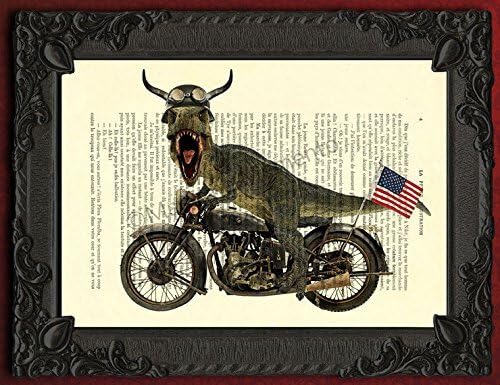 t rex dinosaur on motorcycle dictionary art print
