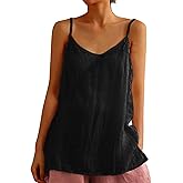 Womens Tank Tops Summer Casual Sleeveless V Neck Camisole Loose Fit Spaghetti Strap Cami Shirts