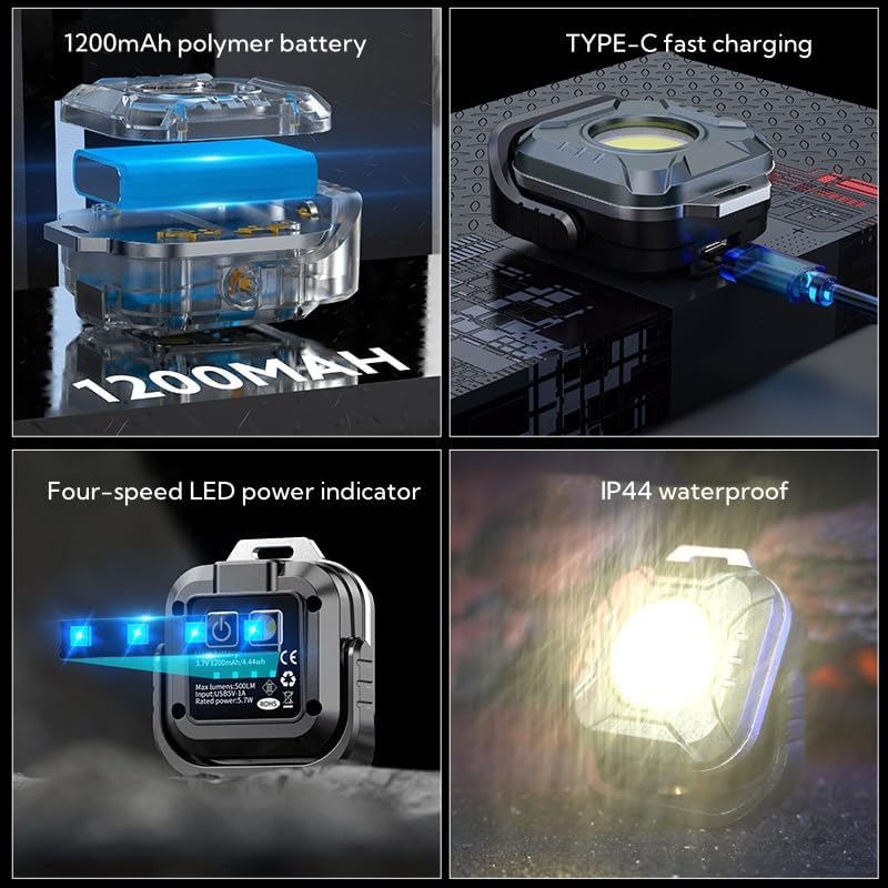 Rechargeable Magnetic Work Light, 1000 Lumens Mini Flashlight Outdoor LED Torch Light, Portable Magnetic Flashlight Inspection Light, Waterproof for Car Repair, Camping, Emergency & Job Site Lighting