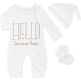 GRNSHTS Newborn Baby Boy Romper Coming Home Outfits Letter Print Bodysuit Jumpsuit+Hat+Gloves 3PCS Clothes Set
