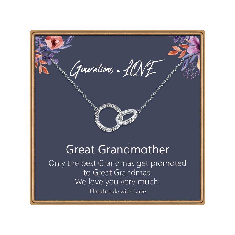 Necklaces for Women Girls, Butterfly Necklace Thank You Gifts 2 Circles Necklace Gifts for Grandma Aunt Niece Stepmother Sister Mother Daughter Necklace Generation Jewelry Teacher Gifts for Women