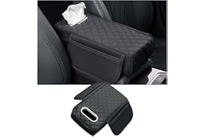 Car Center Console Armrest Pad for Volkswagen, Leather Cover with Storage Pocket & Tissue Box Holder, Memory Foam Cushion for