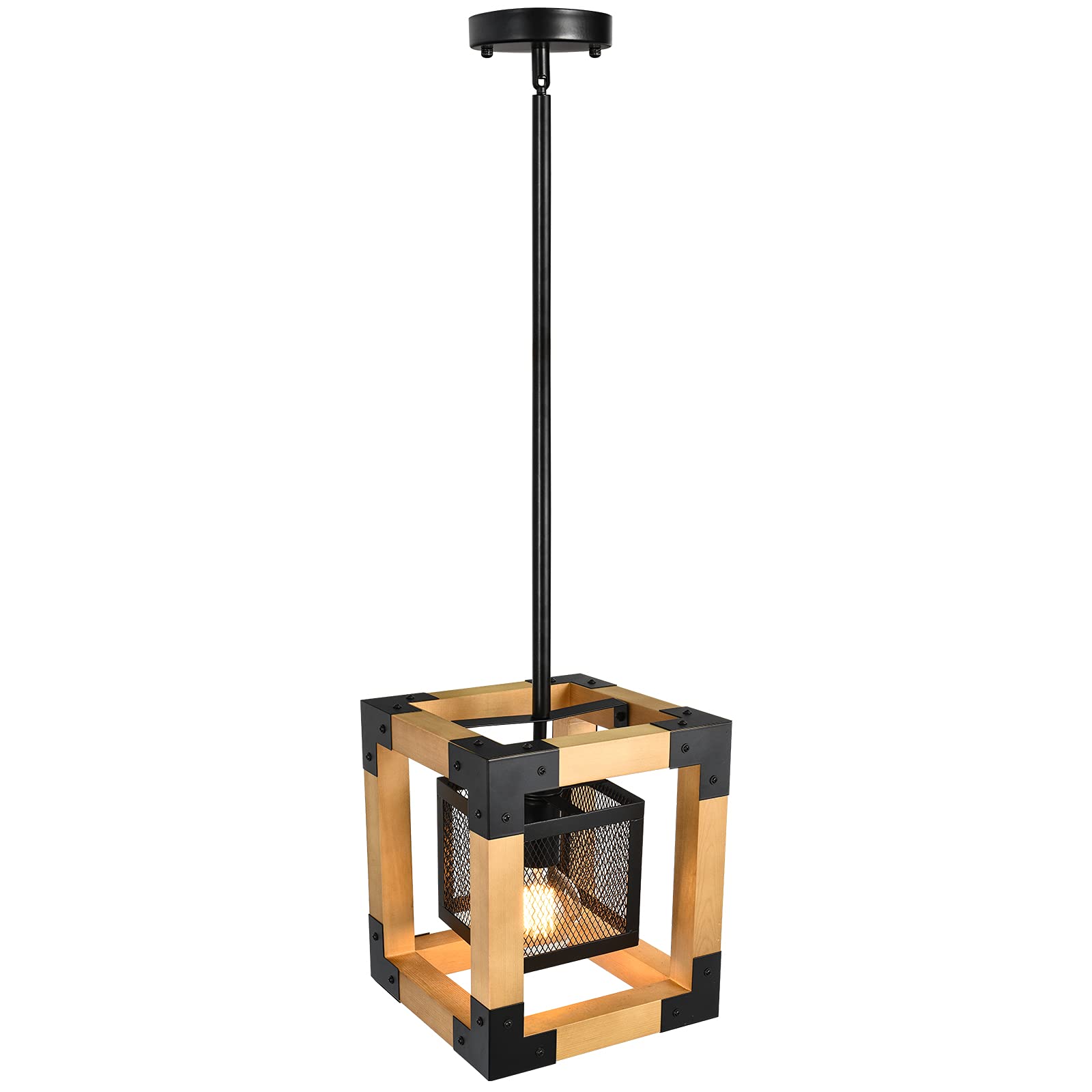 OYIPRO Industrial Pendant Light Fixture Kitchen Island Lighting Hanging Lamp Wood Iron Cage for Kitchen Living Room Bar Restaurant Hotel