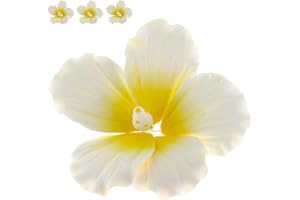 Global Sugar Art Hibiscus Sugar Cake Flowers, White with Yellow, Hawaiian Cake Flower Large 3 Count by Chef Alan Tetreault