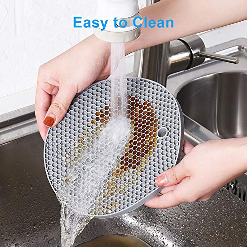 Silicone Trivets Pot Mat Round,Pan Pot Holders Set Heat Resistant Non Slip Silicon Hot Dish Trivet for Kitchen Dining Table BPA Free Honeycomb Thick Heavy Duty 7 inch 4 Pack (Grey,Blue,Green,Pink)