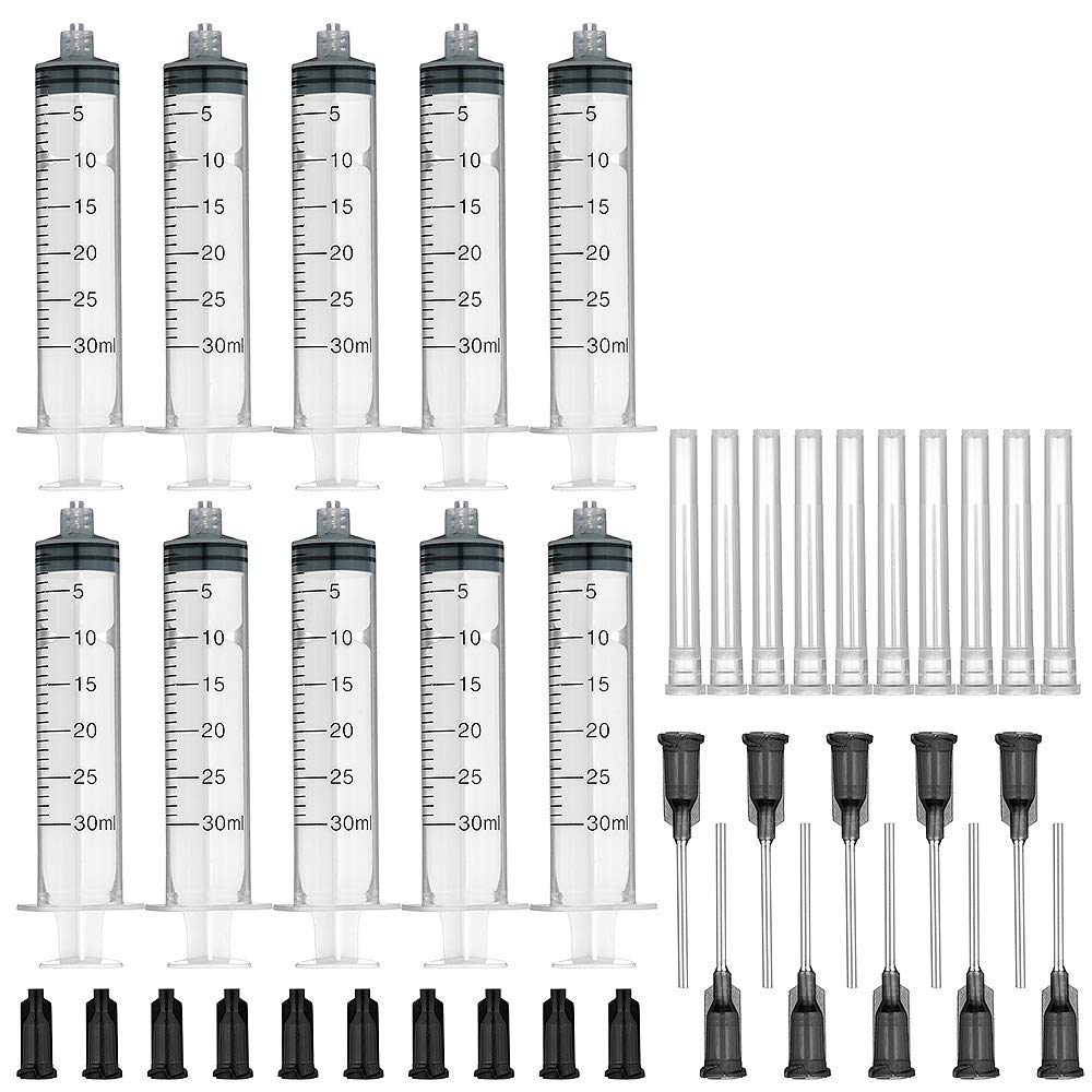 Agemore 10 Pack 30ml Syringes with 16Gx1.0'' Blunt Tip Fill Needles and Storage Caps(Luer Lock)