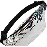 Holographic Rave Fanny Pack – Packs for Festival Women, Men – Cute Fashion Waste Bag Belt Bag (Metallic Silver)