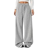 FACDIBY Women's Fleece Wide Leg Sweatpants Winter Warm Thermal Straight Leg Sweat Pants with Pockets