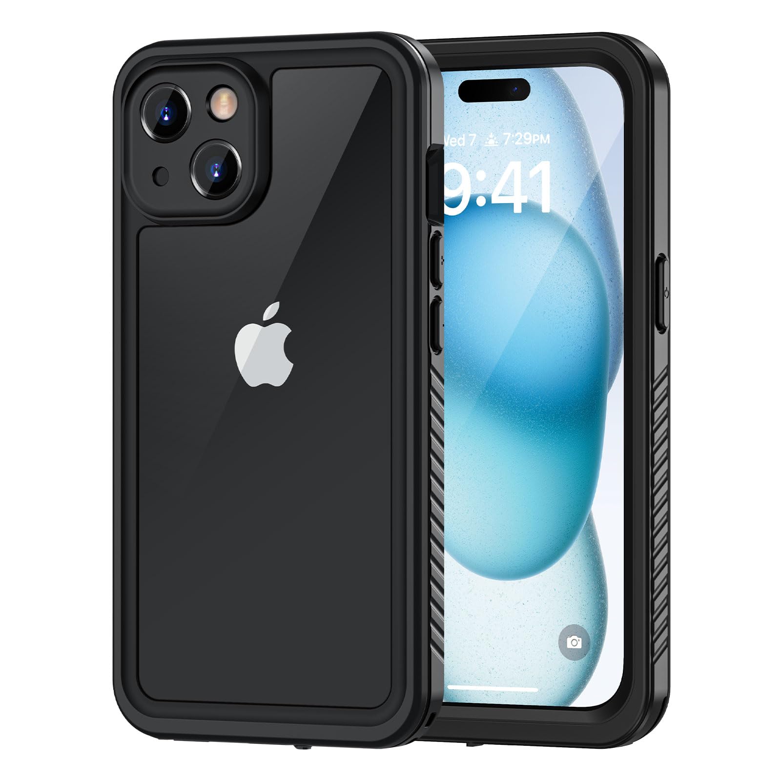 Photo 1 of Lanhiem for iPhone 15 Case, IP68 Waterproof Dustproof Shockproof for iPhone 15 Cases with Built-in Screen Protector, Protective Heavy Duty Rugged Phone Cover for iPhone 15-6.1 inch (Black/Clear)
