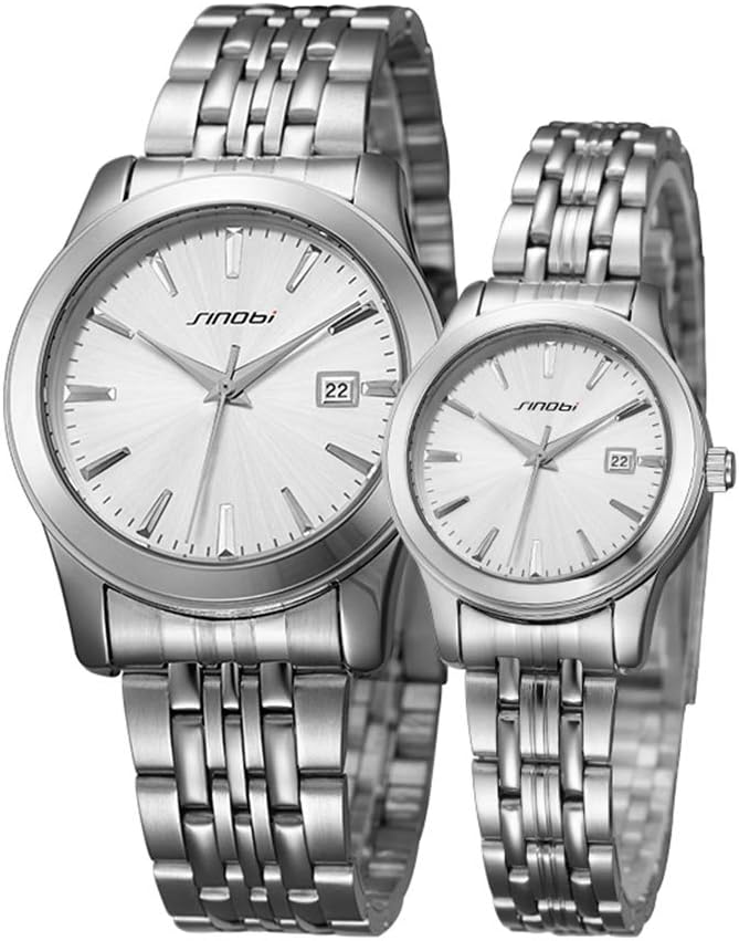 SINOBI 2 Pcs Watches for Couple Lovers Men's Lady Women Black Quartz Wrist Watch Watches Gifts Set