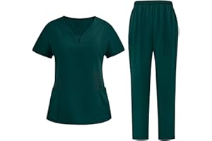 2 Piece Scrubs for Women Stretch V Neck Tops Straight Leg Pull on Pants Nurse Uniform Workwear Outfits 2026