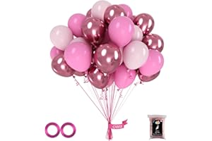 OWill 100pcs Balloons Metallic Pink 12 Inches Pink Latex Balloons,Light Pink and Deep Pink Balloons for Birthday Baby Shower Wedding Party Supplies Arch Garland Decoration