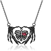 URONE Sterling Silver Rib Necklace Skull Rib/Skeleton Hand/Key/Coffin/Infinity Pendant Gothic Skull Jewelry Gifts for Women