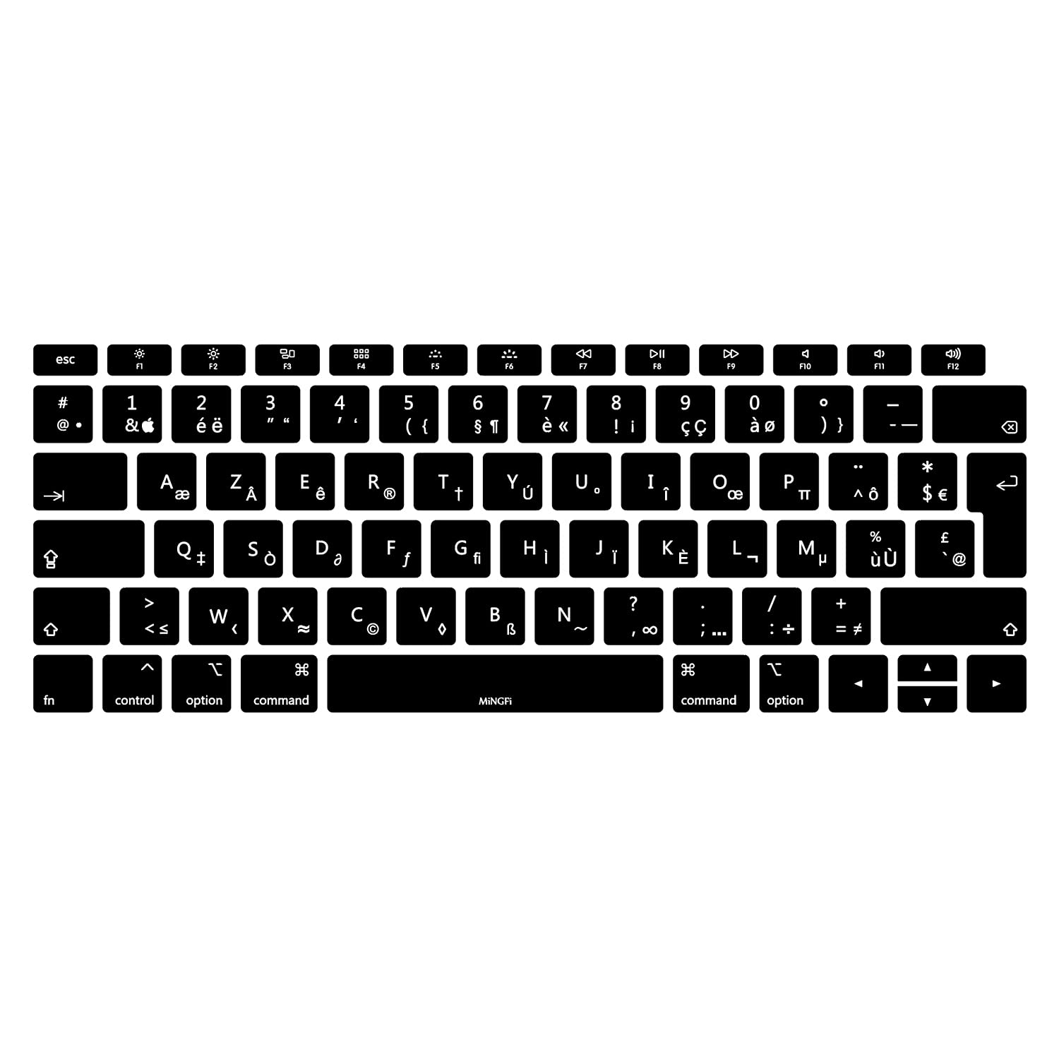 MiNGFi Silicone French AZERTY Keyboard Cover for MacBook Air 13" (A1932, 2018–2019) EU/ISO Layout - Black